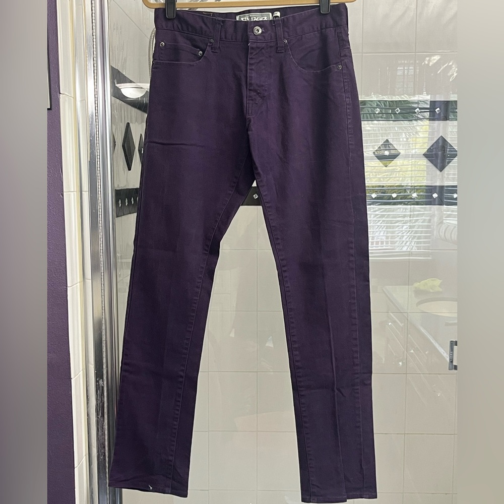 Elixir Men’s purple denim slim fit skinny pants casual jeans trousers statement